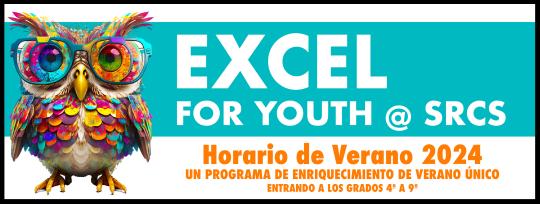 EXCEL for Youth catalog cover in Spanish featuring an owl with glasses on the left.